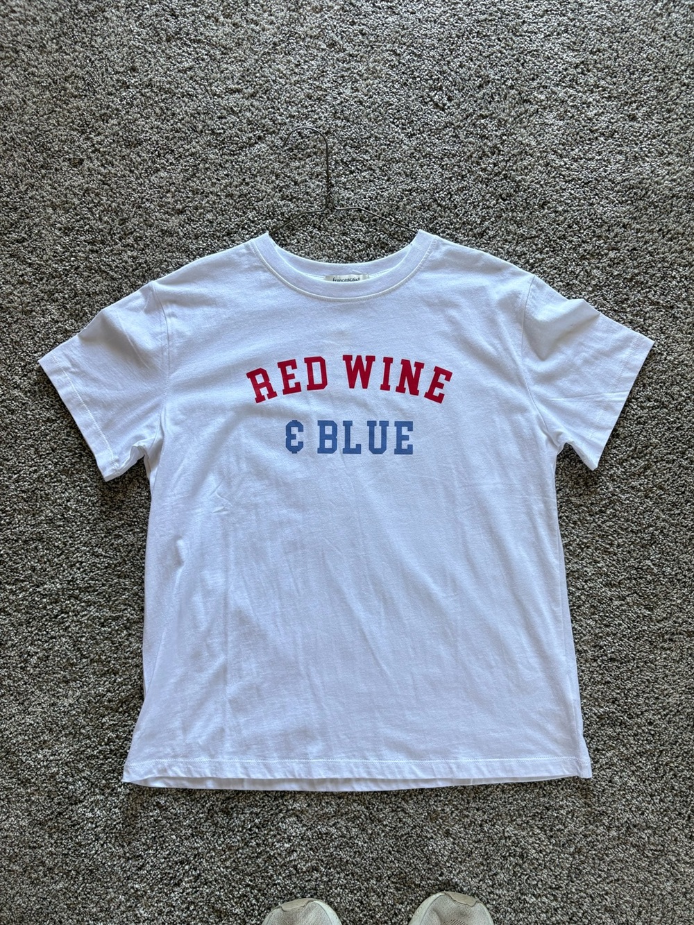 Francesca's Collections White Graphic Tee with Red & Blue Lettering